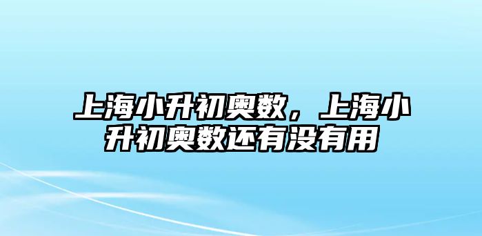 上海小升初奧數(shù)，上海小升初奧數(shù)還有沒有用