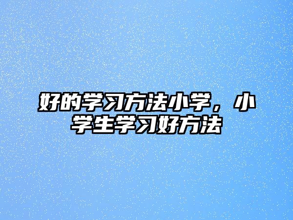 好的學習方法小學，小學生學習好方法